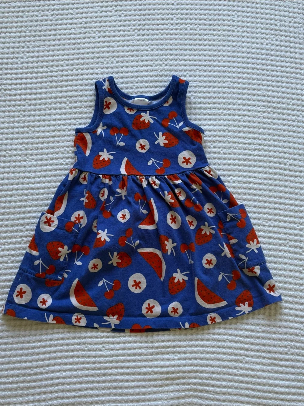 Hanna Andersson Sleeveless Playground Dress Fruit Pockets Royal Blue Size 5